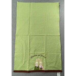Linen Green White Dot Kitchen Towel Appliqued Fuzzy Rabbits Families Are Forever
